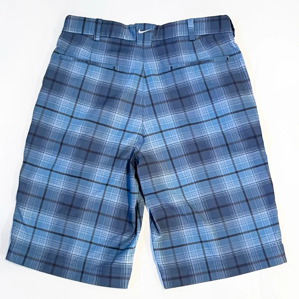 Nike Golf Shorts Mens 34 Blue Plaid Dri Fit Golf Tour Performance Chino
